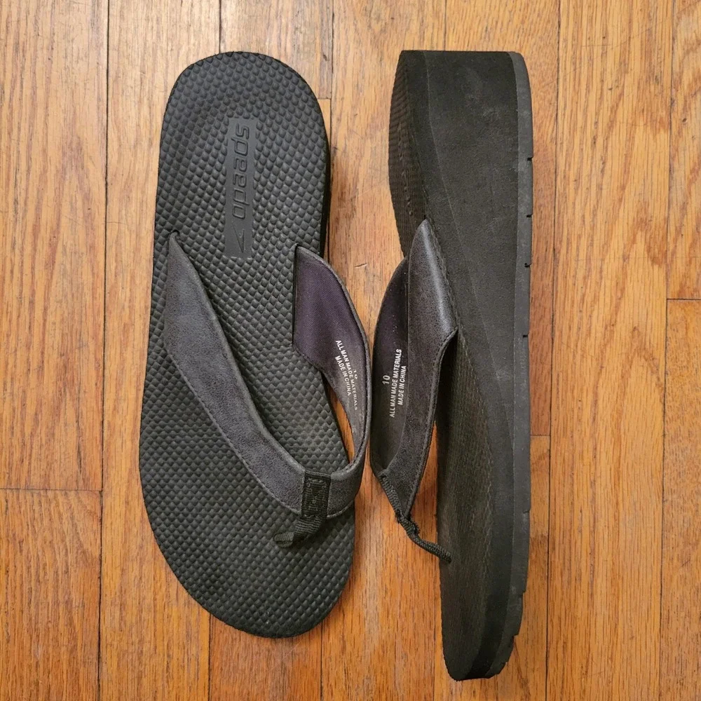 Speedo 10 Wedge Flip Flops Black Platform Thong Sandals Summer Beach Y2K